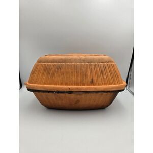 Oven Brique Terracotta Clay Baker Roaster Large Brown Good Seasoned Fluted Lid